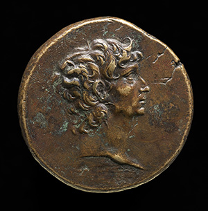 "Augustus" (Self-Portrait) [obverse]; Male Figure and Winged Caduceus [reverse]