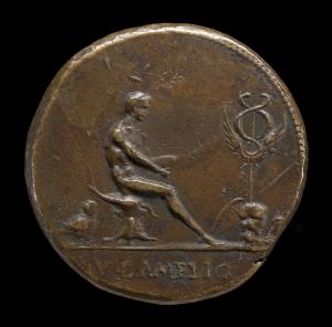 "Augustus" (Self-Portrait) [obverse]; Male Figure and Winged Caduceus [reverse]