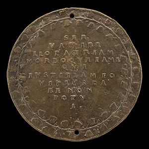 Marco Barbarigo, c. 1413-1486, Doge of Venice 1485 [obverse]; Inscription in Wreath of Ivy [reverse]