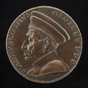 Cosimo de' Medici, 1389-1464, Pater Patriae [obverse]; Florence Holding an Orb and Triple Olive Branch [reverse]