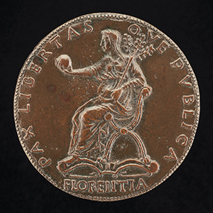 Cosimo de' Medici, 1389-1464, Pater Patriae [obverse]; Florence Holding an Orb and Triple Olive Branch [reverse]