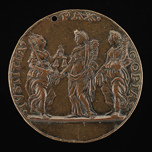 Innocent VIII (Giovanni Battista Cibò, 1432-1492), Pope 1484 [obverse]; Justice, Peace, and Abundance [reverse]