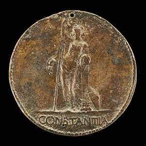 Costanza Bentivoglio, Wife of Antonio Pico della Mirandola 1473, Countess of Concordia 1483 [obverse]; Constancy Leaning on Tall Staff [reverse]