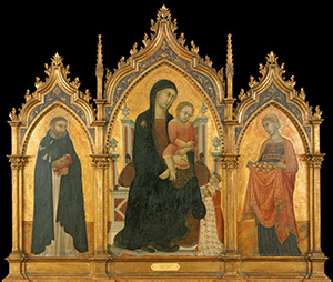 Madonna and Child Enthroned with Donors and Saints Dominic and Elizabeth of Hungary (triptych: center)