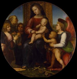 Virgin and Child with the Infant St. John the Baptist, St. Francis, and Three Angels