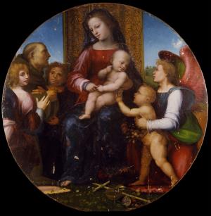 Virgin and Child with the Infant St. John the Baptist, St. Francis, and Three Angels
