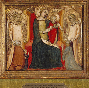 Madonna and Child between Two Angels, with a Kneeling Donor, His Wife and Child