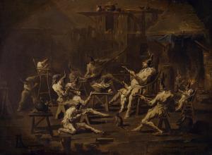 Pulcinella Singing with His Many Children