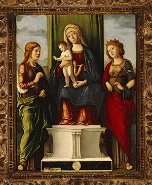 Enthroned Madonna and Child with Two Virgin Martyrs