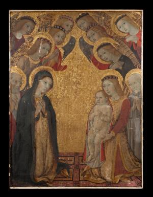 The Virgin in Adoration of the Christ Child with Saints Bernard and Bernardino and Angels